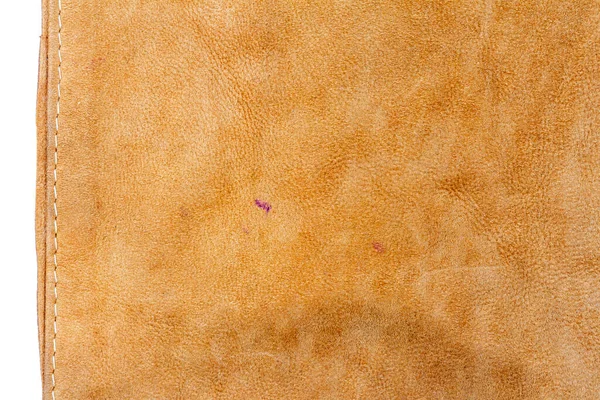 白色背景上孤立的一块棕色皮革 — 图库照片