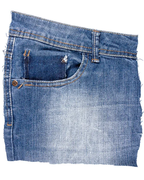 Pezzo Tessuto Jeans Blu Con Una Tasca Laterale Isolata Sfondo — Foto Stock