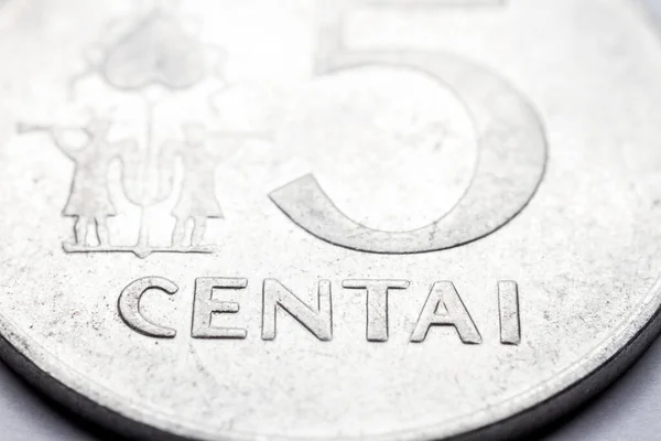 Obsolete Lithuanian Cent Coin Macro Detail Centai Word Lithuanian Cent — Stock Photo, Image