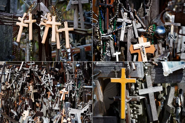 Raccolta Immagini Con Hill Crosses Famoso Luogo Pellegrinaggio Nel Nord — Foto Stock