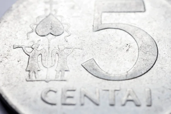 Obsolète Lituanienne Cents Pièce Macro Détail Avec Centai Mot Monnaie — Photo