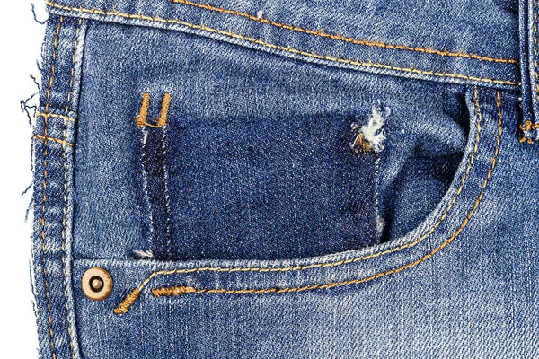 Kawałek Niebieskich Dżinsów Odizolowany Białym Tle Twarde Nierówne Krawędzie Jeansy — Zdjęcie stockowe