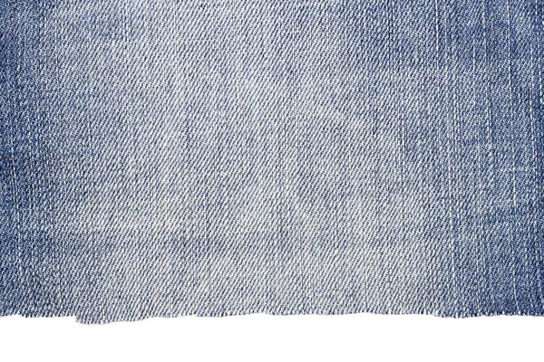 Beyaz Arka Planda Izole Edilmiş Mavi Kot Kumaş Kesimi Sert — Stok fotoğraf