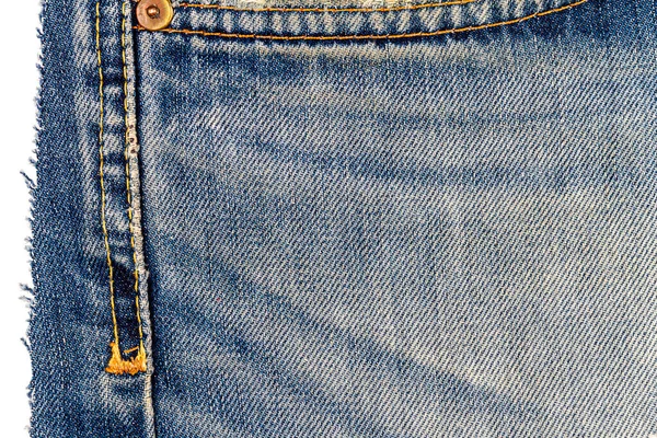 Pedaço Tecido Calça Azul Com Bolso Lateral Isolado Fundo Branco — Fotografia de Stock
