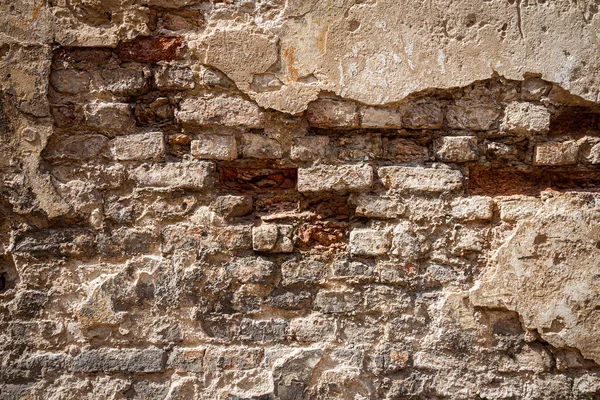 Eski Tuğla Alçı Duvar Dokusu Arka Planı Sıkıntılı Duvar Yüzeyine — Stok fotoğraf