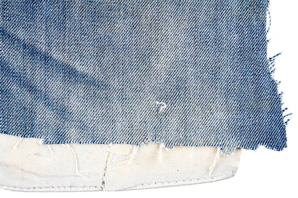 Piece Blue Jeans Fabric Side Pocket Isolated White Background Rough — Stock Photo, Image