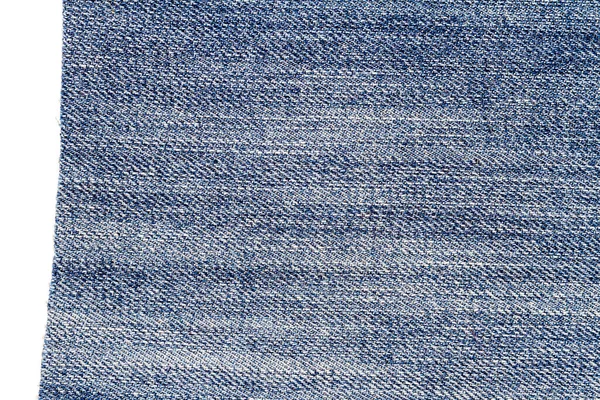 Pièce Tissu Jeans Bleu Isolé Sur Fond Blanc Bords Rugueux — Photo