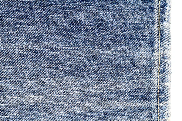 Kousek Modré Džínové Tkaniny Izolované Bílém Pozadí Hrubé Nerovné Hrany — Stock fotografie