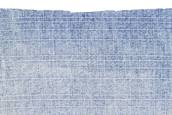 Pezzo Tessuto Jeans Blu Isolato Sfondo Bianco Bordi Irregolari Ruvidi — Foto Stock