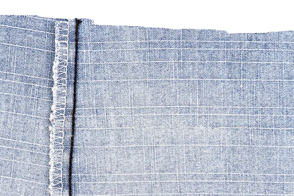 Pièce Tissu Jeans Bleu Isolé Sur Fond Blanc Bordures Rugueuses — Photo