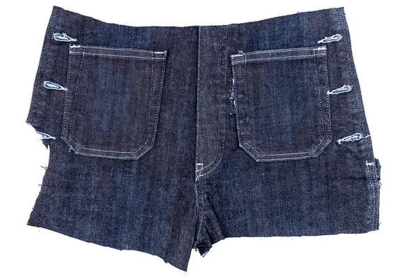 Pezzo Tessuto Jeans Blu Con Tasche Laterali Isolate Sfondo Bianco — Foto Stock