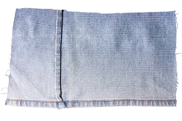 Pièce Tissu Jeans Bleu Isolé Sur Fond Blanc Bordures Rugueuses — Photo