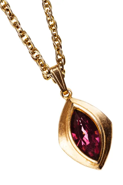 Gold and ruby pendant on chain — Stock Photo, Image