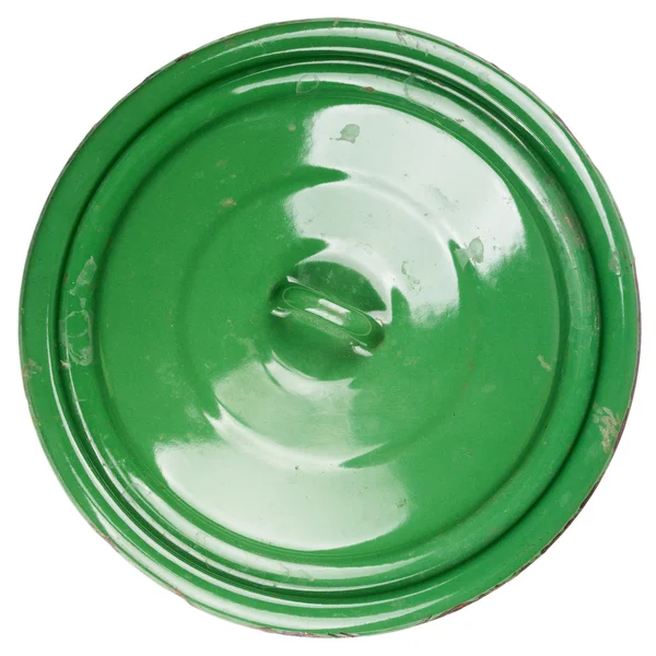 Gamla grungy grön matlagning potten locket — Stockfoto