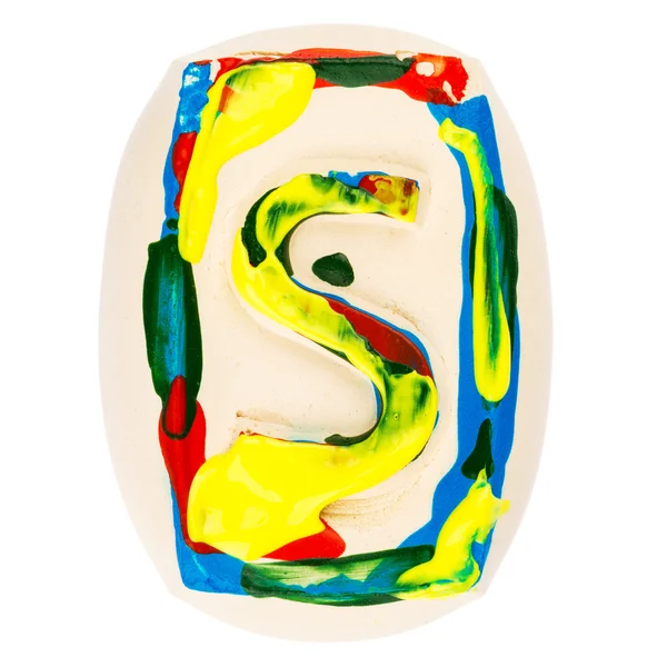 Colorful handmade of white clay letter S — Stock Photo, Image