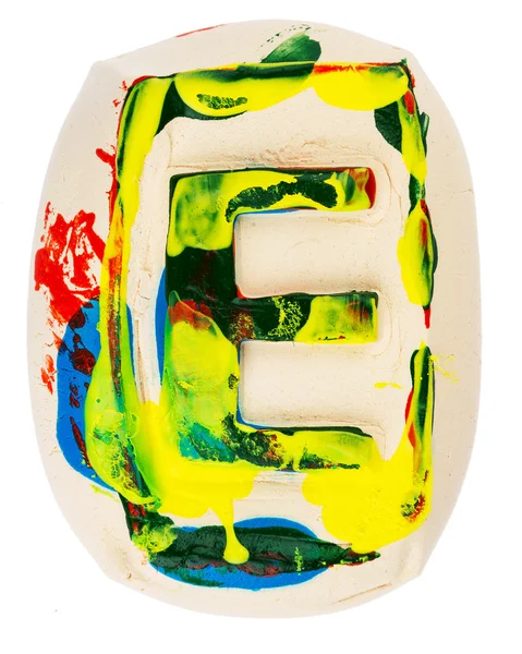 Colorful handmade of white clay letter E — Stock Photo, Image