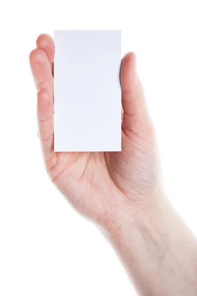 Business card in female hand — Stock Photo, Image