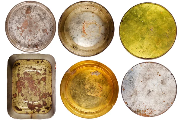 Rusty round metal cans — Stock Photo, Image