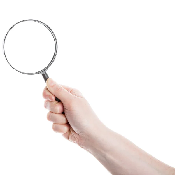 Hand holding magnifying glass — Stock Photo, Image