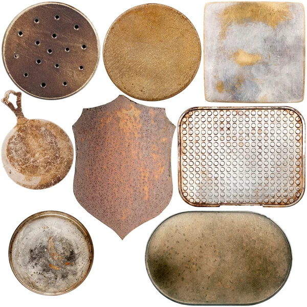 Collection of old metal plates — Stock Photo, Image