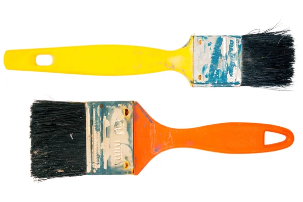 Twee oude gebruikt verf penselen — Stockfoto