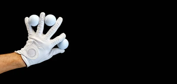 Golf Eldiveni Takan Oyuncu Parmaklarının Arasında Golf Topu Tutuyor — Stok fotoğraf