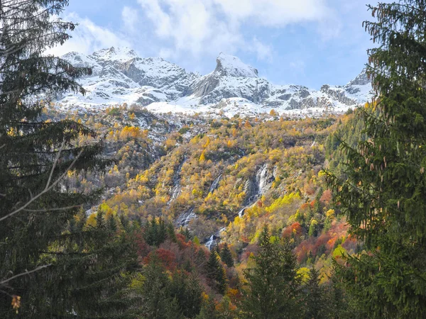 Autumn Colours Forests Valtellina Italy Autumn View Val Masino Whitened — Stock Photo, Image