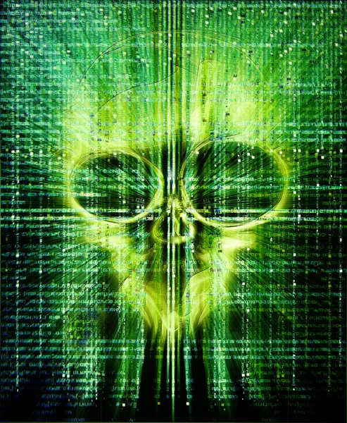 High quality hacker attak green digital illustration with skull — Stock Photo, Image