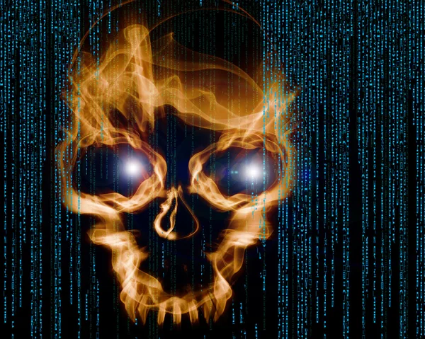 Hacker ataque fondo digital con cráneo — Foto de Stock