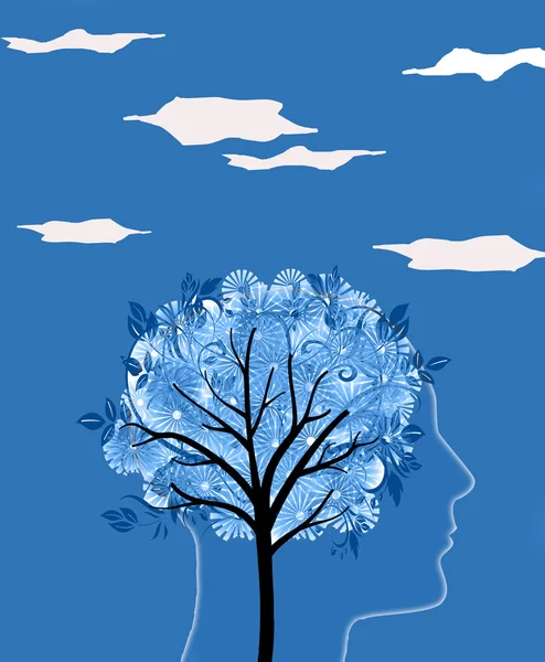 Head silhouette and tree digital illustration — Stock Photo, Image