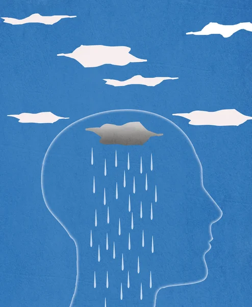 Silhueta de cabeça e ilustração digital de chuva — Fotografia de Stock
