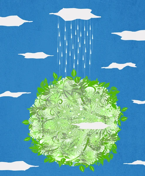 Zöld bolygó és eső digitális illusztráció — Stock Fotó
