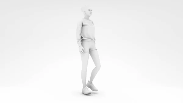 Mujer Tela Blanca Caminando Sobre Blanco — Foto de Stock