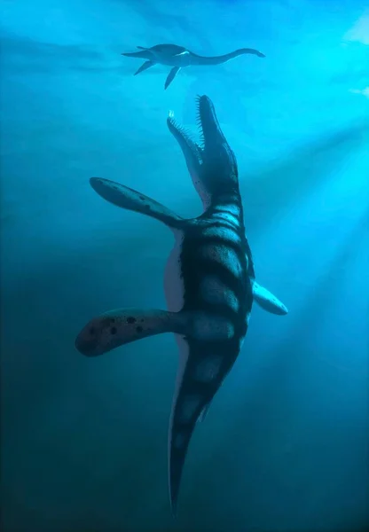 狮子龙是一种大型食肉龙 是一种短颈胸龙 在现在的欧洲捕猎侏罗纪时期的海洋 已知有两个物种 Ferox和L Pachydeirus — 图库照片