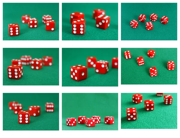 Collection collage red dice number game play cube — Stock Photo, Image