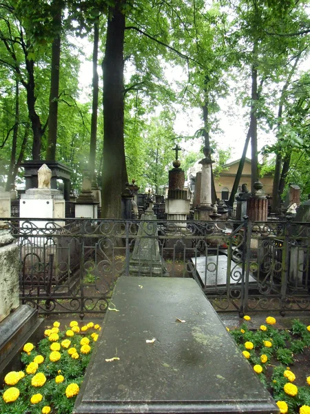 Tumba cementerio muerte parque prominente piedra figura arte pasado desvanecimiento murió — Foto de Stock