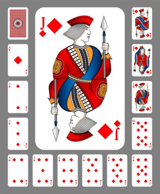 Gri bir arkaplanda Elmaslar 'ın kartlarını oynamak. Orijinal tasarım Oyun kartlarının yeni tasarımı.