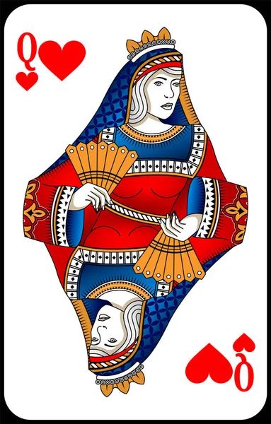 ポーカーカード女王の心を再生します トランプの新しいデザイン — ストックベクタ