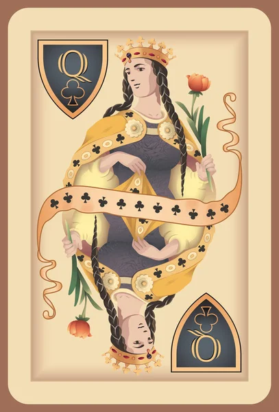 Classique Carte Jouer Queen Club — Image vectorielle