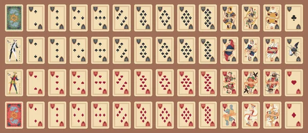 Yeni figürler Charlemagn iskambil oynuyor. İzole edilmiş kartlarla poker seti. Poker kartları, tam deste.