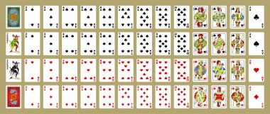 Kart oynamak, basitleştirilmiş versiyon. İzole edilmiş kartlarla poker seti. Poker kartları, tam deste.