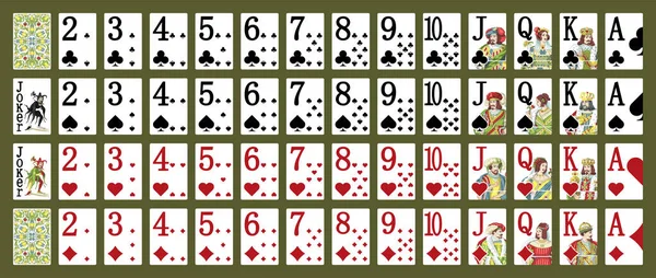Poker Set Mit Isolierten Karten Auf Grünem Hintergrund Poker Spielkarten Stockillustration