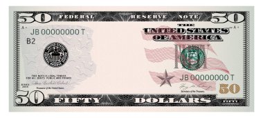 Amerikan Doları 50 banknot - Amerikan Doları nakit para beyaz arka planda izole. Vektör illüstrasyonu