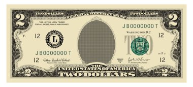 Amerikan Doları 2 banknot - Amerikan Doları nakit para beyaz arka planda izole. Vektör illüstrasyonu