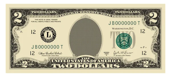 Amerikan Doları 2 banknot - Amerikan Doları nakit para beyaz arka planda izole. Vektör illüstrasyonu
