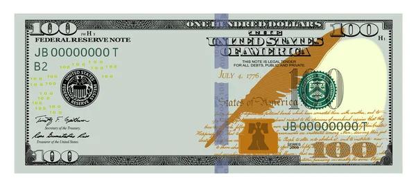 Dollars 100 Banknote100 American Dollar Bill Cash Money Isolated White — Image vectorielle