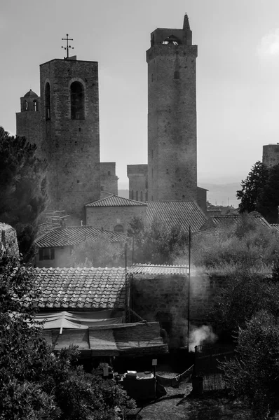 Festival de churrasco medieval em San Gimignano BW — Fotografia de Stock