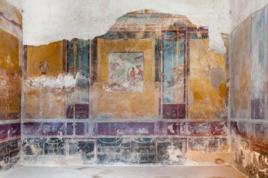 Fresko antik evde Pompei'nin kalıntıları. İtalya - Pompeii w