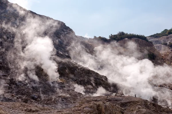 Etkin vulcano Solfatara Fumarole ve krater duvarlar arasında