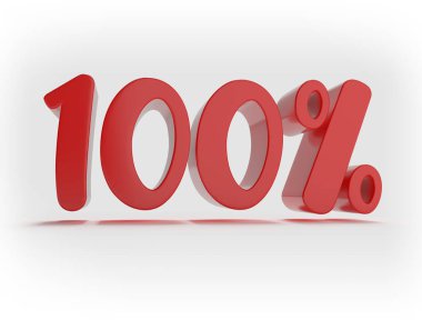 İndirimde% 100 indirim. Beyaz arka planda yüzde yüz beş kırmızı izole edilmiş. 3D görüntüleme. Reklam için illüstrasyon.